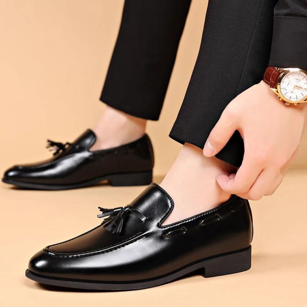 (black, 46) New Men's Fashion Leather Shoes Dress Style Men Business Loafers Casual Slip On Leather Flat Men Wedding Party Shoe
