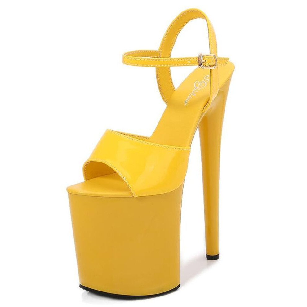 (yellow, 39) Patent Leather 20cm Platform Sandals Stiletto High Heels Sexy Sandals Women Pole Dancing Shoes Nightclub Sandals Plus Size 34-45