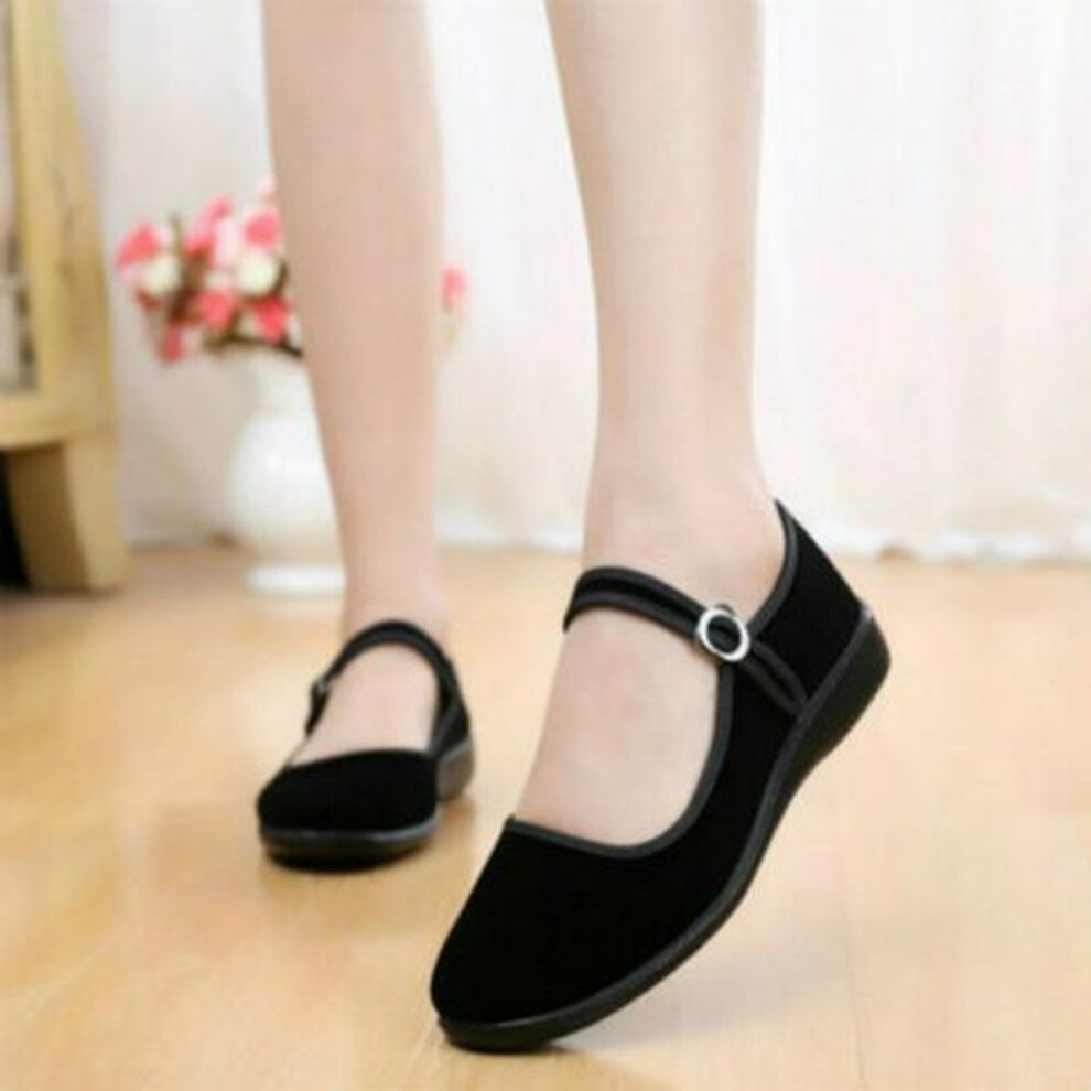 (black, Running volume generation; 35) Women's Black Old Beijing Cloth Shoes with Cowhide Sole - Casual Work Style