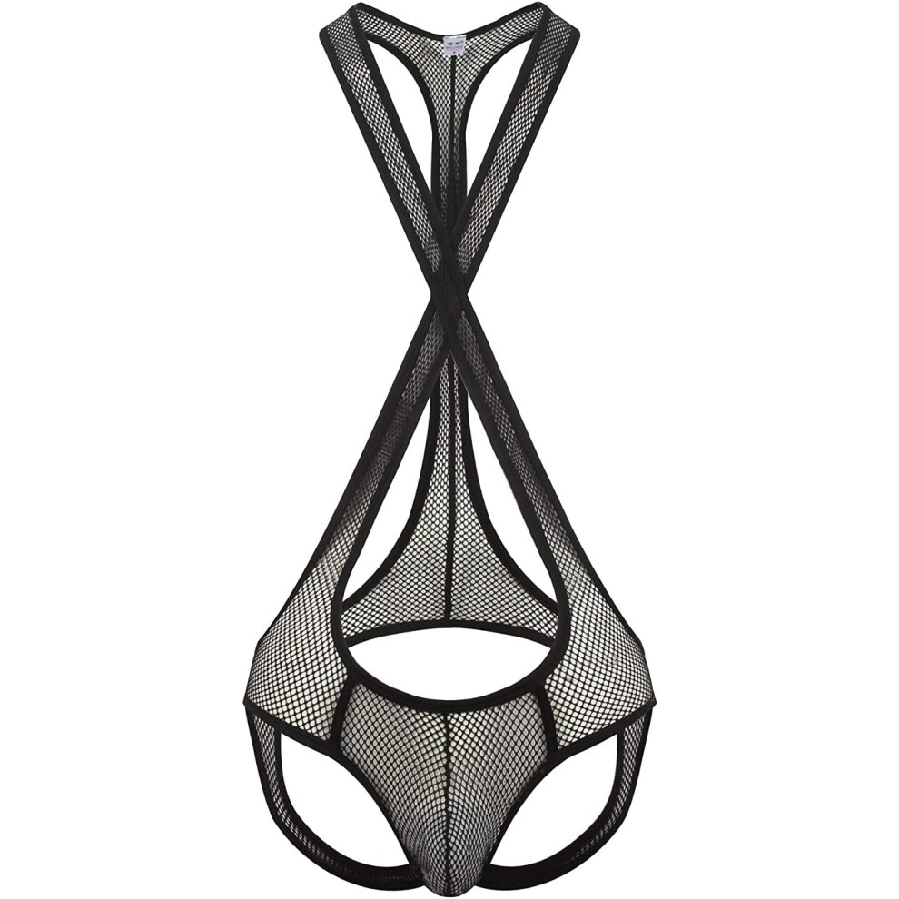 Black (Medium, ) Men's Mesh Jockstrap Bodysuit Sexy Wrestling Singlet Bodysuit