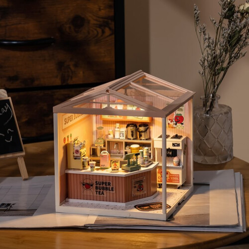 Robotime DIY Mini House Super Store Dollhouse Double Joy Bubble Tea 1