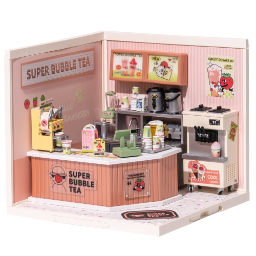 Robotime DIY Mini House Super Store Dollhouse Double Joy Bubble Tea