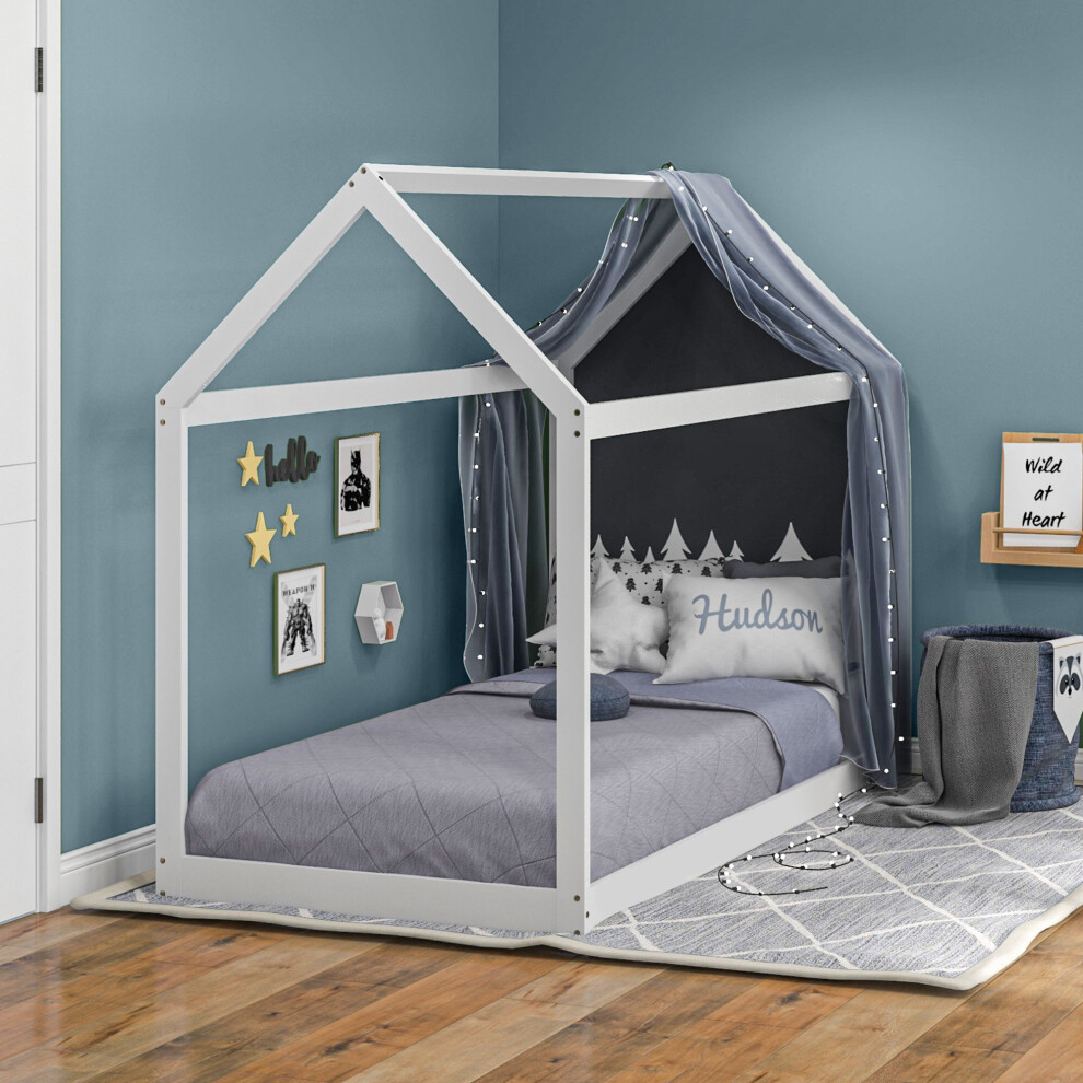 Homcom Wooden Single Bed Frame With Tree House Style, White