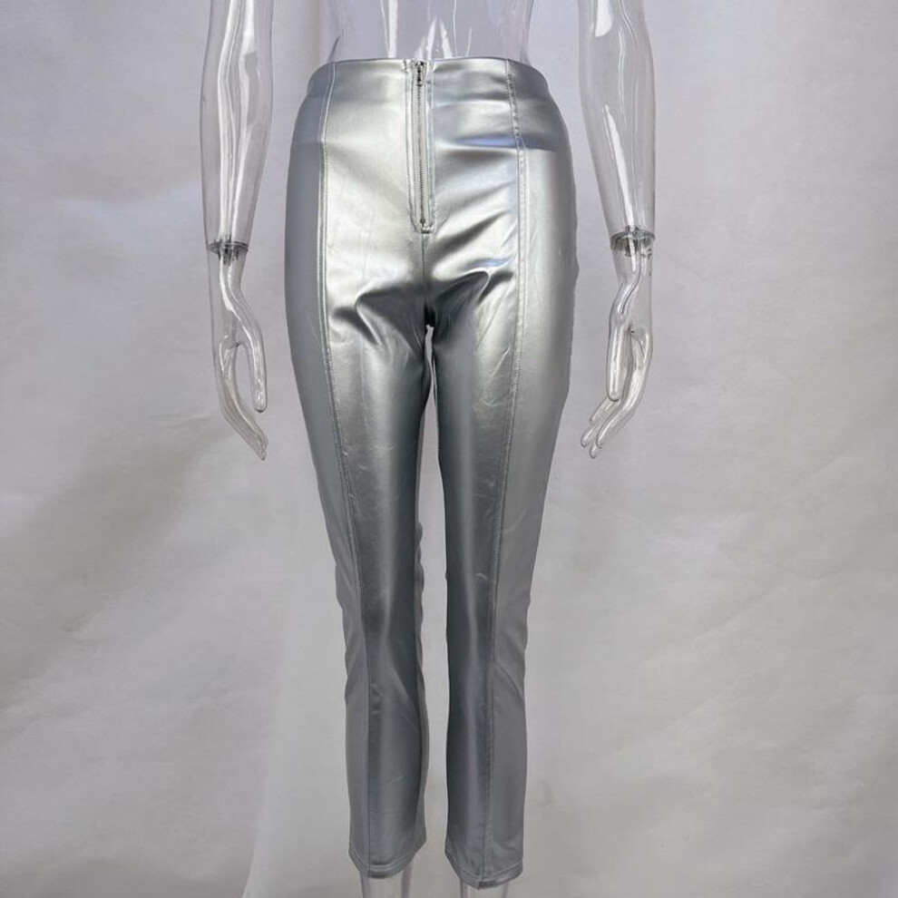 (silver, S) 2024 Autumn/winter Women's Fashion: High-waist Slimming Pu Leather Pants For A Hip-lifting Look