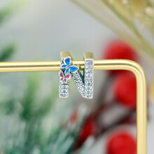 S926 Silver Letter Bead with Letter N and Butterfly pandora style