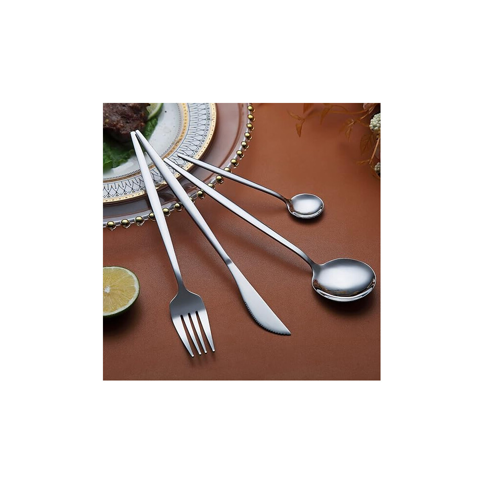 Cutlery Set 16 Pieces Stainless Steel Flatware Set Silverware (Silver)