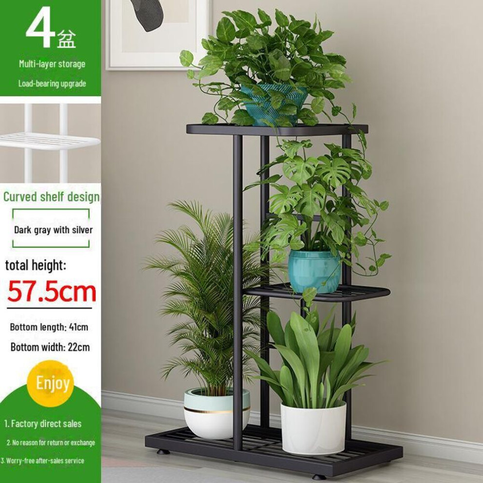 (dark gray,silver, 3 layers, 4 basins) Nordic Light Luxury Multi-layer Metal Plant Stand For Balcony And Living Room