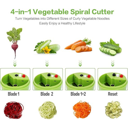 8.5cm Handheld Spiralizer Vegetable Slicer 4 in 1 Veggie Spiral Cutter 2