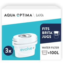 Aqua Optima Evolve+ Water Filter Cartridges, 3 Pack - Fits Brita Jugs & Alternative for Maxtra Filters - Reduces Limesc