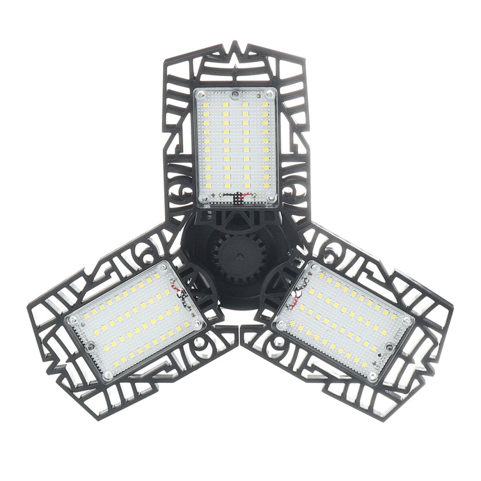 (Black) E26 60W 120LED Garage Light Bulb Foldable Fan Industrial Workshop Ceiling Lamp 85-265V
