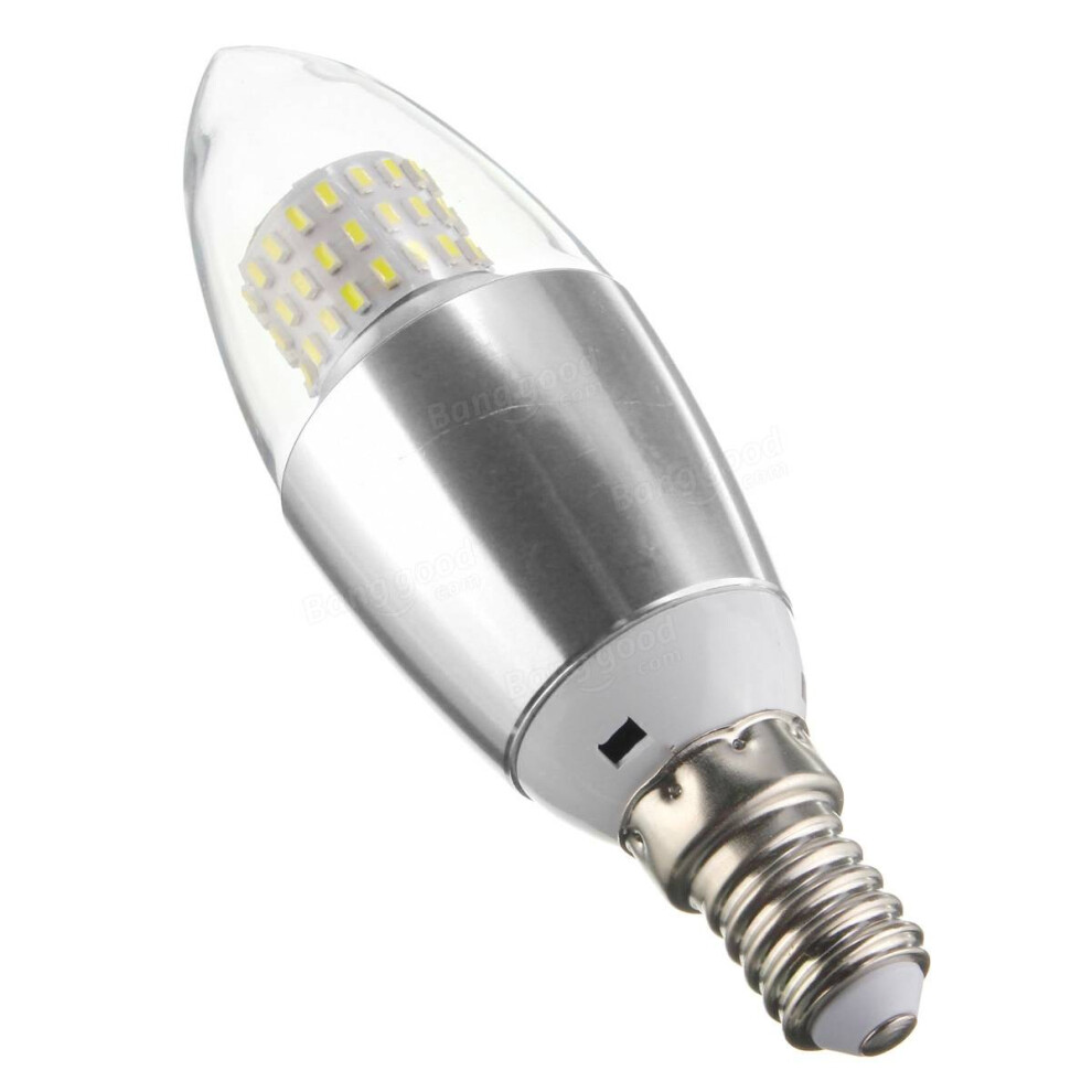 (White, E27) Dimmable E27 E12 E14 7W  60 SMD 3014 LED Warm White White Sliver Candle Lamp Bulb AC 220V