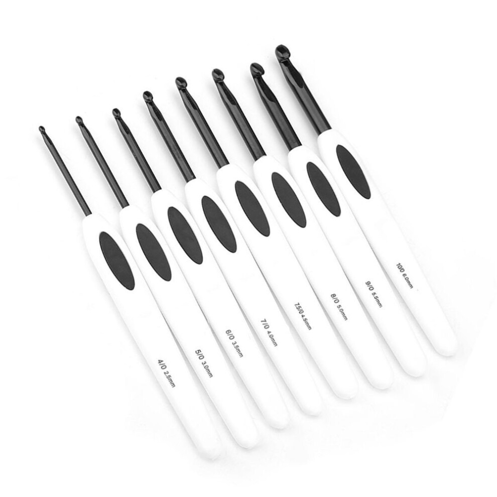 New Crochet Hook Set Aluminum Knitting Needles Stitches With Soft White Plastic Handle 8 Pcs