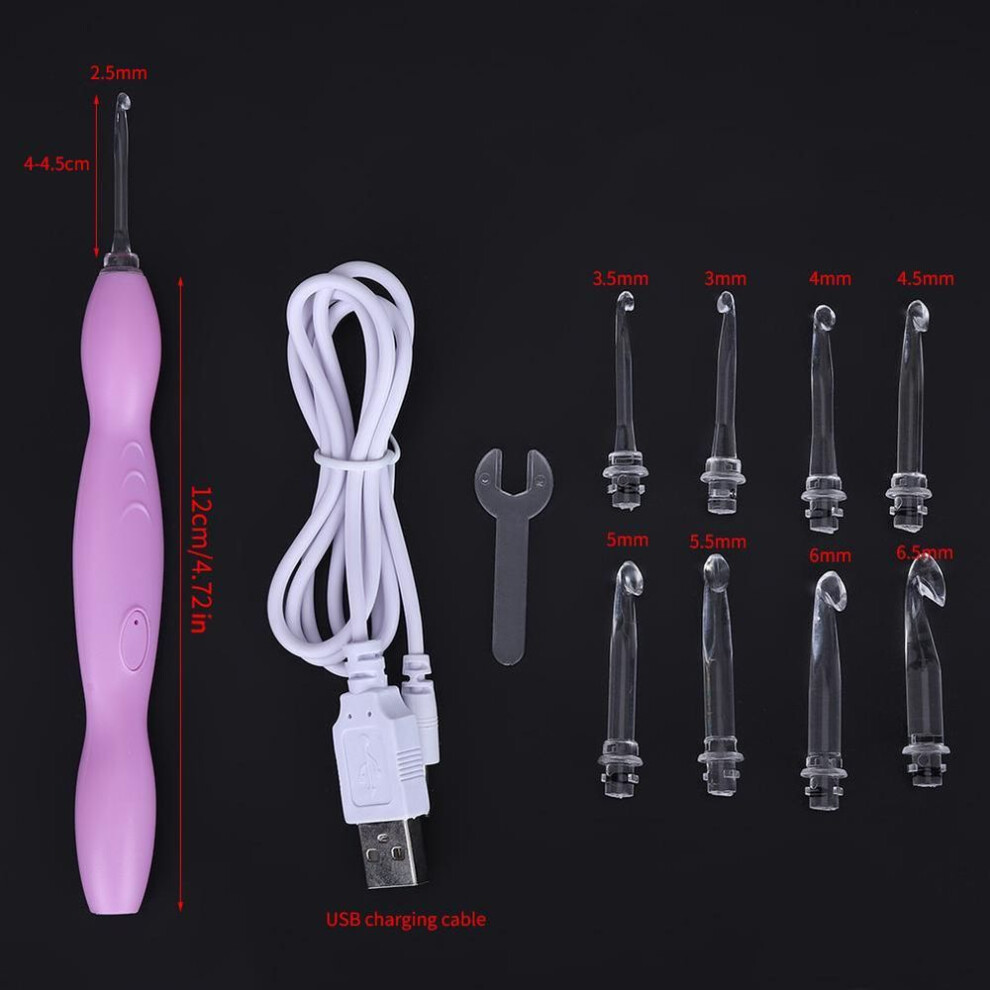 9 In 1 Usb Rehargeable Light Up Crochet Hooks Needles Hand Weave Sewing Tools Set