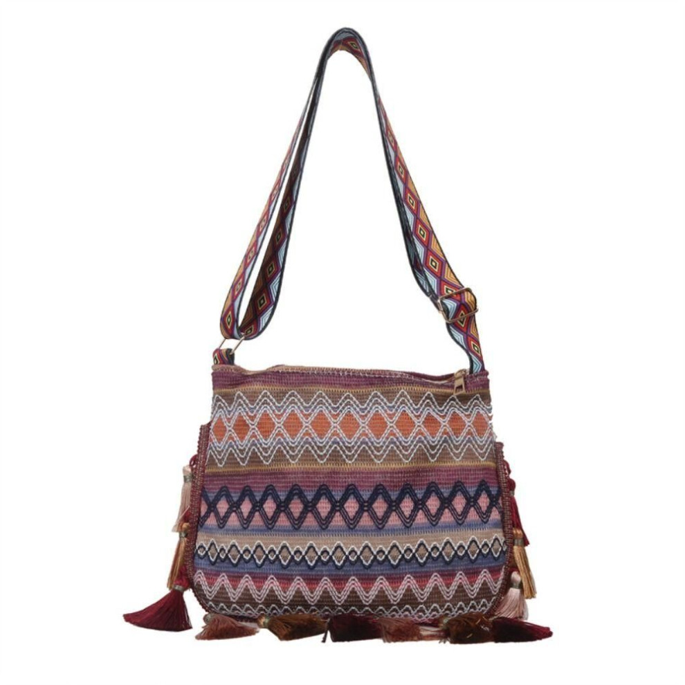 (coffee) Tassel Ethnic Style Crossbody Bags Woven Bag Bohemian Shoulder Bag Fringe Shoulder Bag  Outdoor