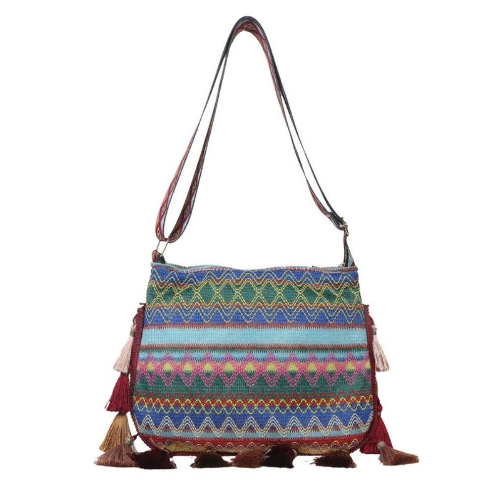 (blue) Tassel Ethnic Style Crossbody Bags Woven Bag Bohemian Shoulder Bag Fringe Shoulder Bag  Outdoor