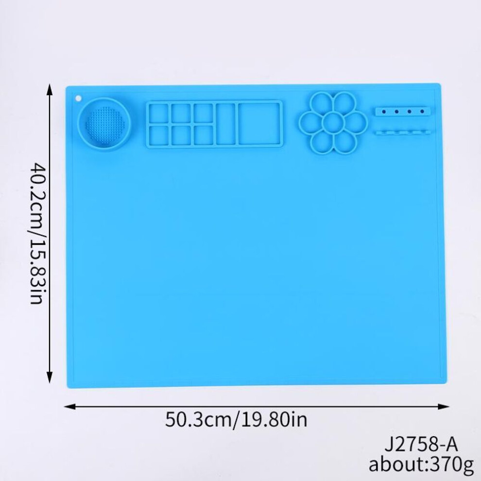 (blue) Silicone Painting Mat Kids Art Crafts Pads With Cup And Paint Brush Holder Palette Diy Handmade Mat