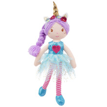 June Garden 16-Zoll-Einhornpuppe Myra  Plschstoffpuppe mit lila Haaren fr Kleinkindermdchen  Weiches Begleitergeschenk fr 2+ Jahre  Blaues Kle