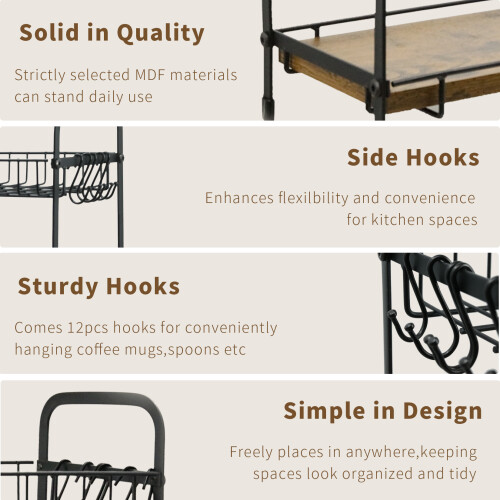 Brown-Black Mug Coffee Cup Organizer Holder Stand with 12 Hooks 2