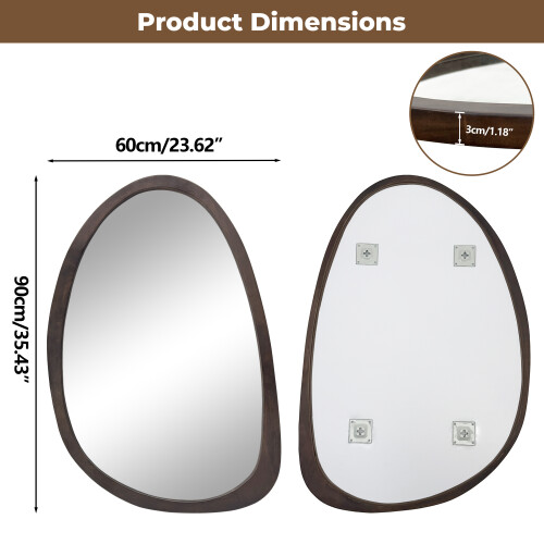 90x60cm Decorative Asymmetrical Wall Mirror Black Walnut 1