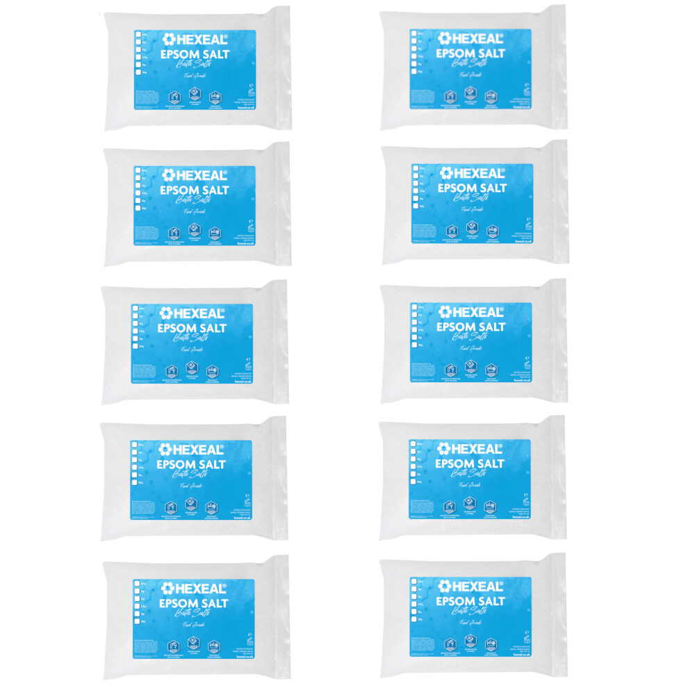Hexeal Epsom Salt 10 x 1kg Bags of Food Grade Magnesium Sulphate