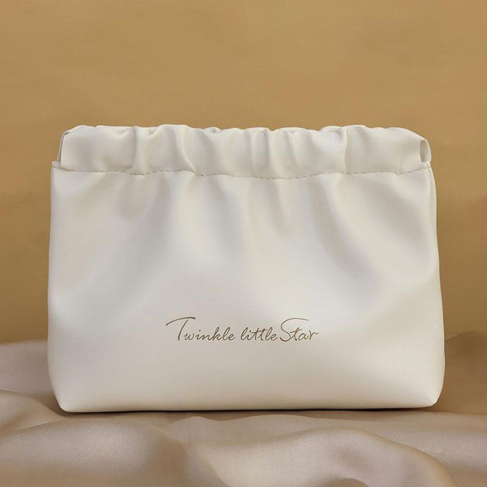 (white, L) Makeup Bag Crease Pu Cosmetic Bag Storage Hangbag Travel Supplies Coin Purse Automatic Closed Self-closing Makeup Pouch Storage