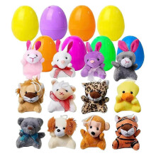 (12pcs) 12/24/36pcs Prefilled Easter Eggs with Plush Animal Toys Colorful Basket Stuffers Party Favors Kids Gift for Easter Party Supplies Home Decor