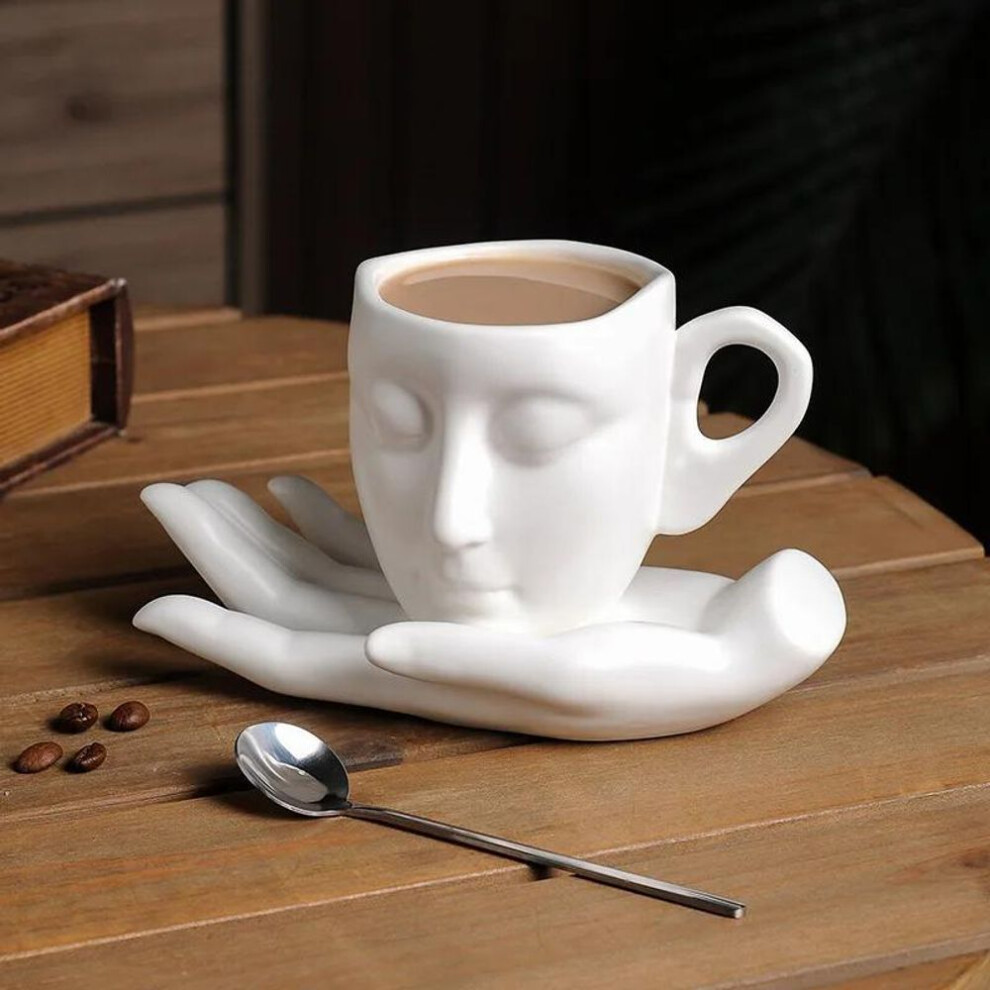 (white, 260ML) High-temperature Ceramic Creative Abstract Art Hand-scented Coffee Cups And Saucers Personalized Gift Cups