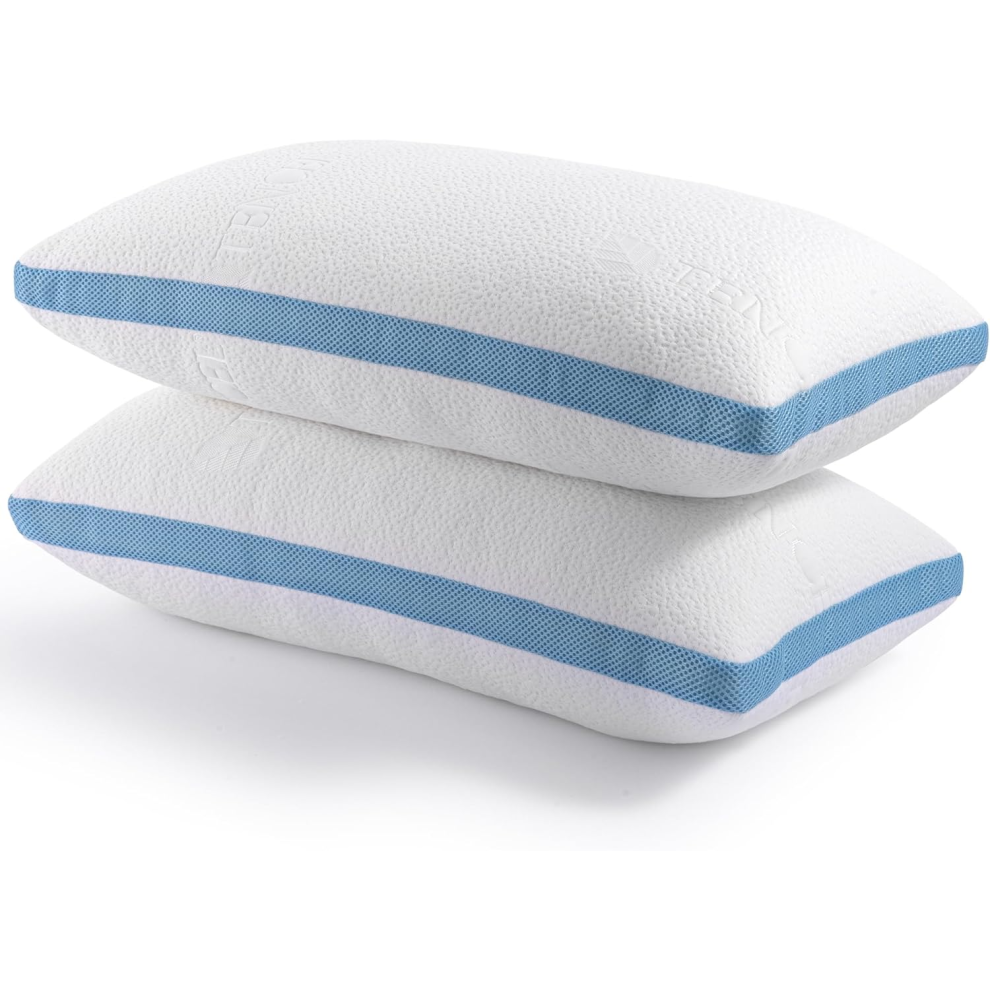 Pillows 2 Pack Shredded Memory Foam Pillow for Comfortable Sleeping, Hypoallergenic and Cooling Bed Pillow, Standard Si
