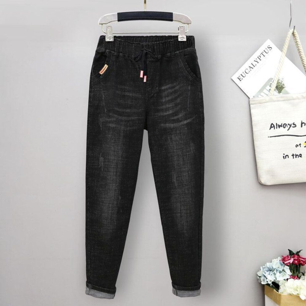 (black, Regular Edition, 4XL) Plus Size Elastic High Waist Harem Jeans For Girls - Loose, Slimming Fit (230 Lbs)