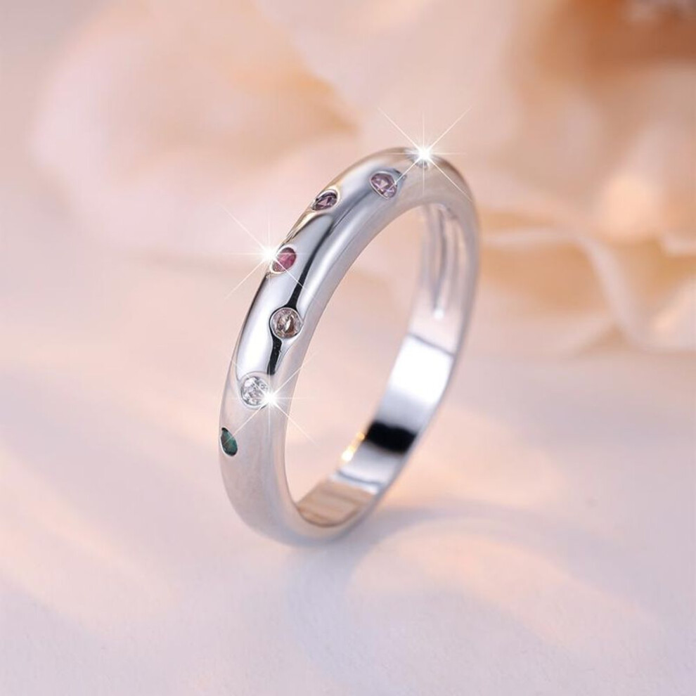 (silver, 9) Simple Colorful Zircon Engagement Rings For Women Fashion Silver Color Wedding Bands Minimalist Finger Jewelry