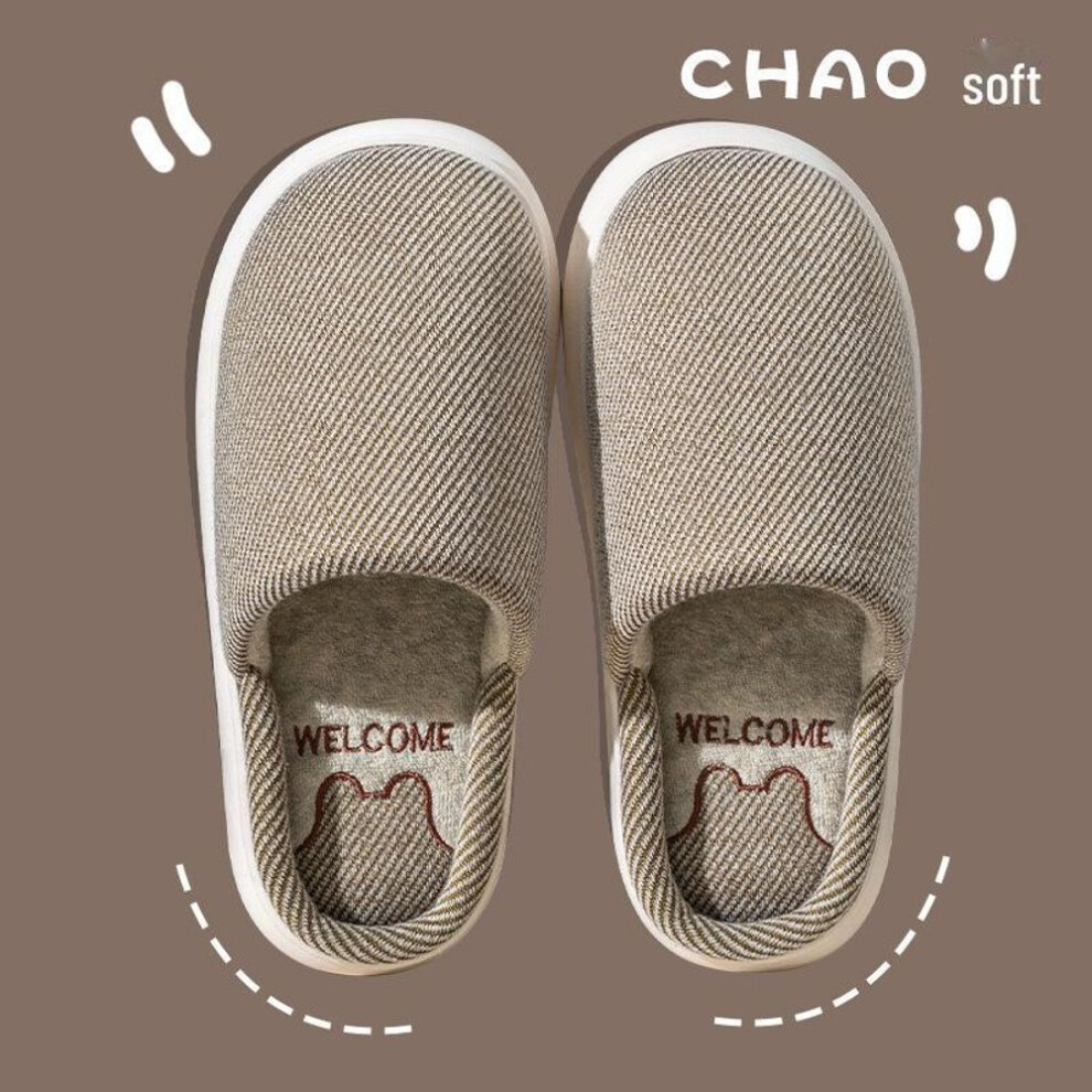 (coffee, 42-43) Men's and Women's Non-Slip Soft Cotton Slippers for Autumn and Winter - Indoor Warm Comfort.