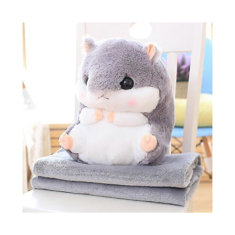 (With Blanket, ) Cute Plush Hamster Stuffed Animal Toys With Blanket_z Gray