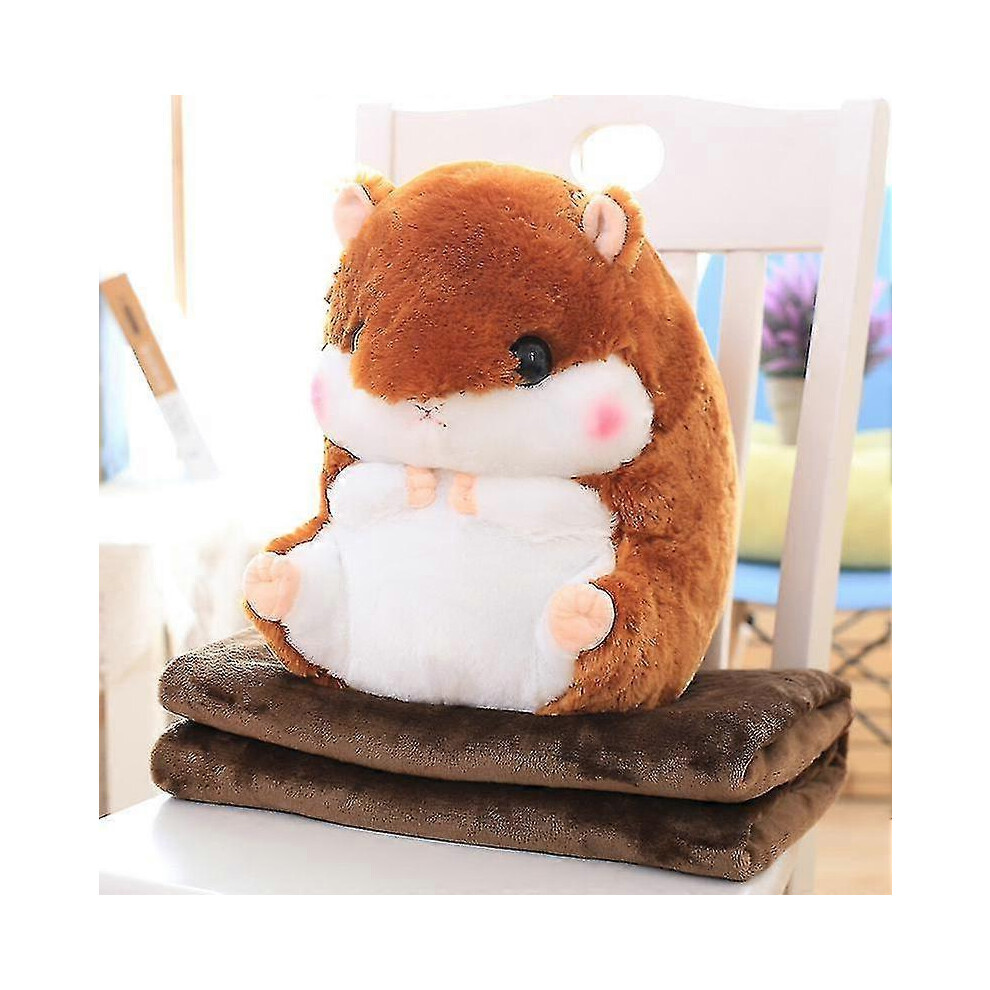 (With Blanket, coffee) Cute Plush Hamster Stuffed Animal Toys With Blanket_z
