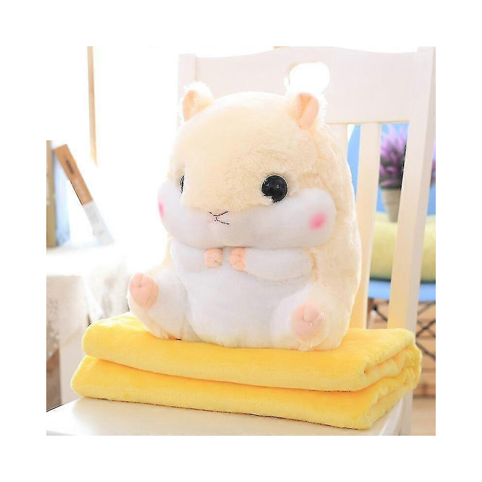 (With Blanket, ) Cute Plush Hamster Stuffed Animal Toys With Blanket_z Beige