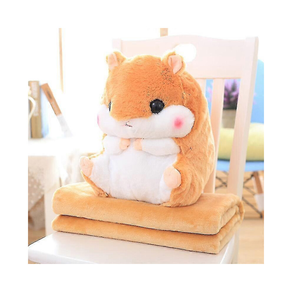 (With Blanket, ) Cute Plush Hamster Stuffed Animal Toys With Blanket_z Brown