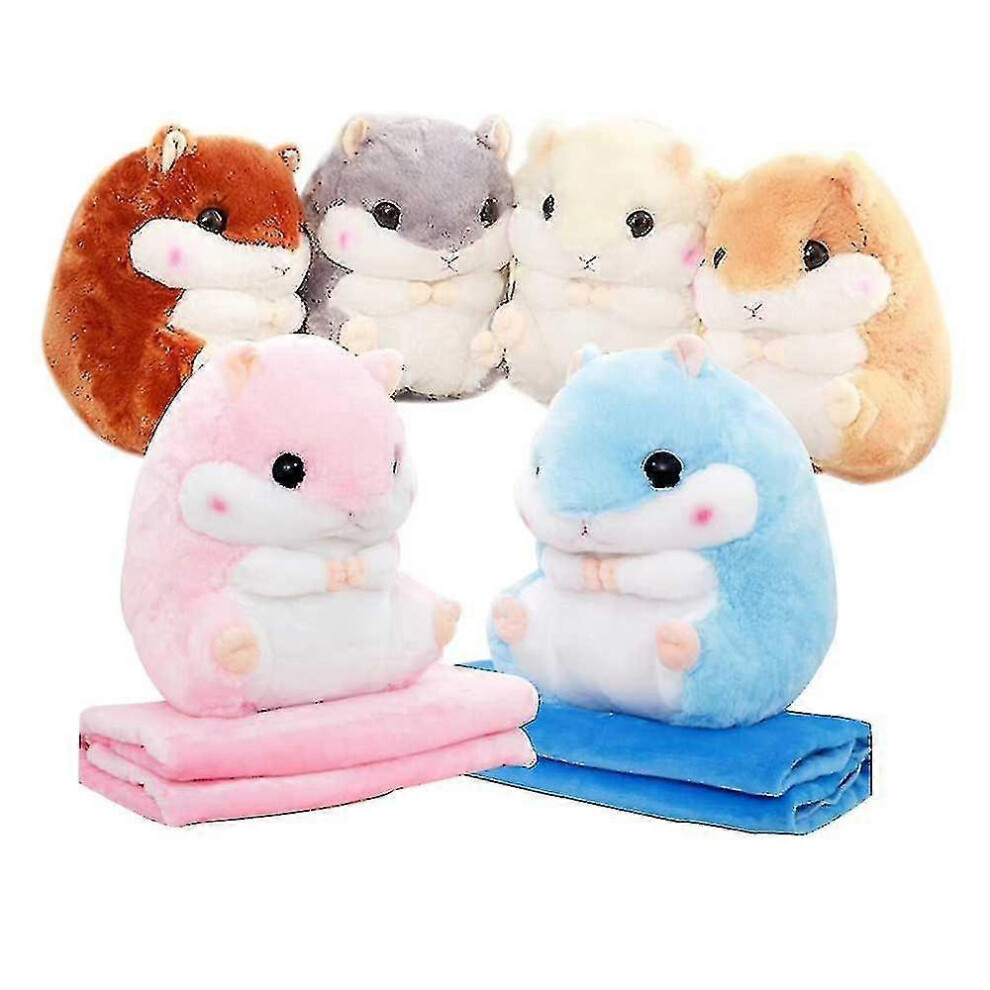 (With Blanket, ) Cute Plush Hamster Stuffed Animal Toys With Blanket_z Pink