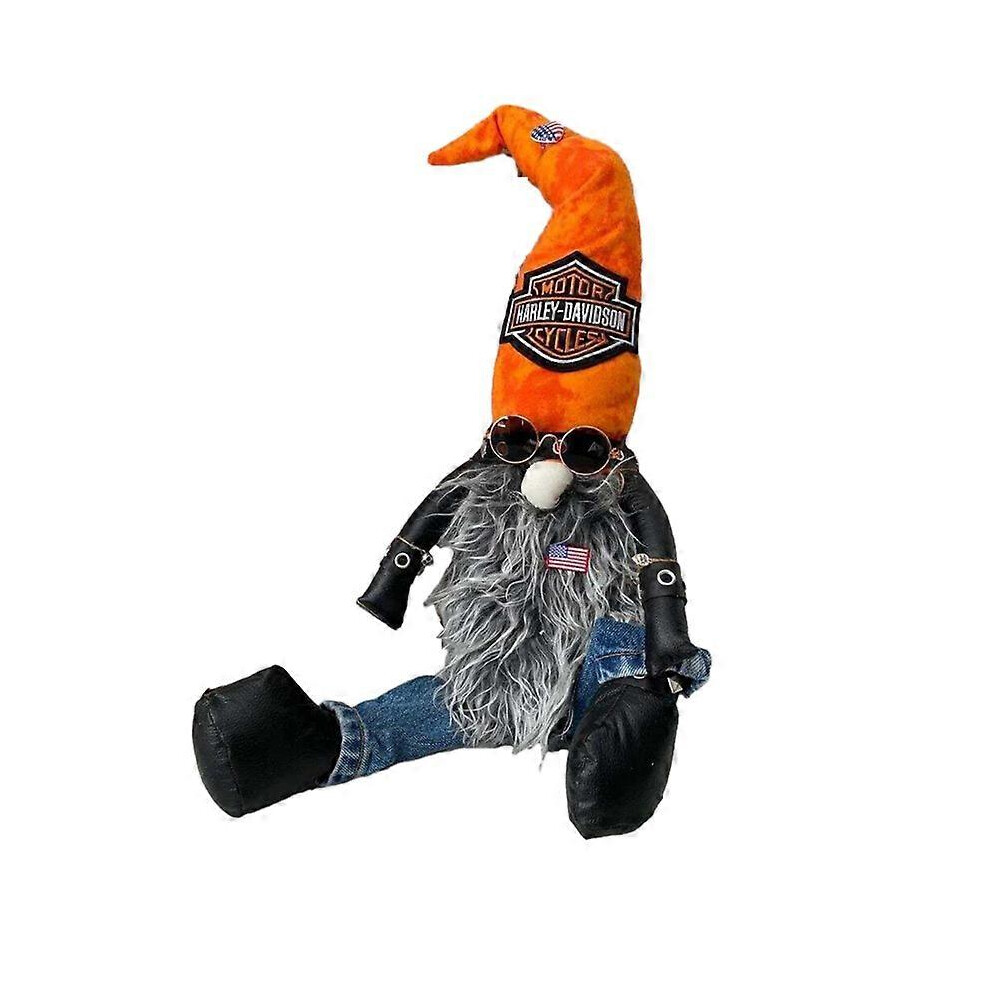 (Orange) Cool Harley Biker Gnome, Gnomes Plush Stuffed Doll Ornaments Xmas Decorations Orange
