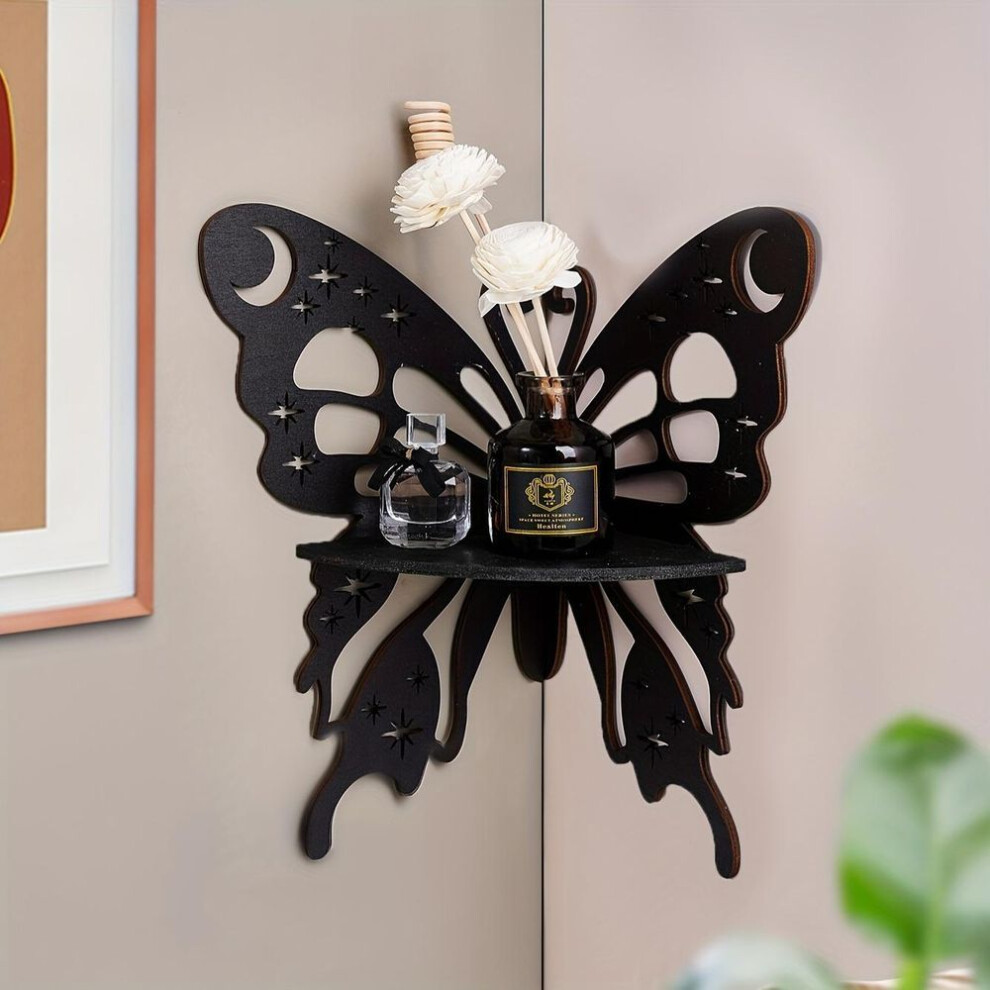 1pc Creative Hollow Butterfly-shaped Wooden Wall Corner Shelf, Right Angle Decorative Wall Bracket, Ideal For Home Decor Wall Decorations