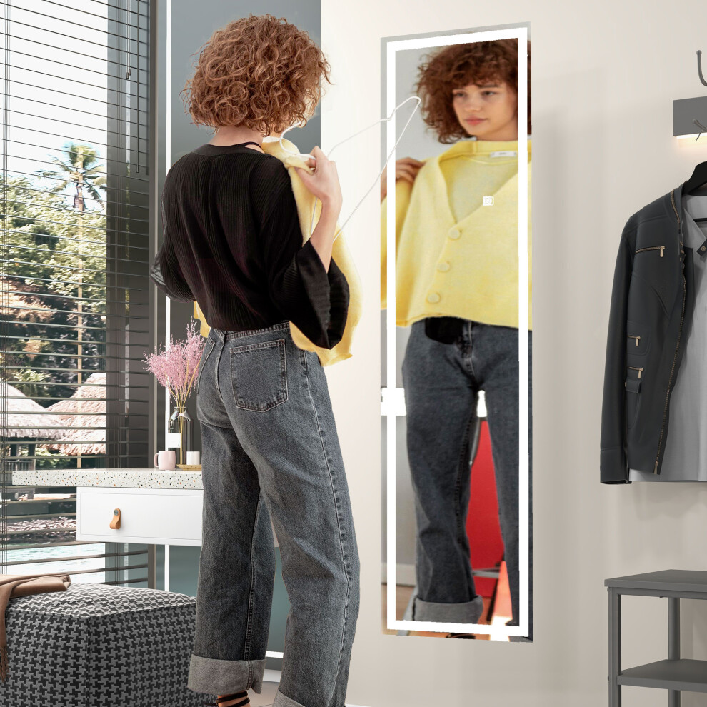 HOMCOM LED Lighted Full Length Mirror Dimmable Full Size Body Mirror, White