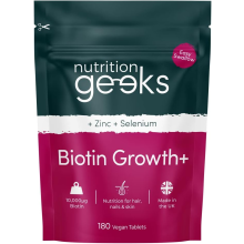 Nutrition Geeks Biotin Hair Growth Supplement - 180 Tablets Enhanced with Zinc & Selenium, Hair Vitamins Complex - Biot