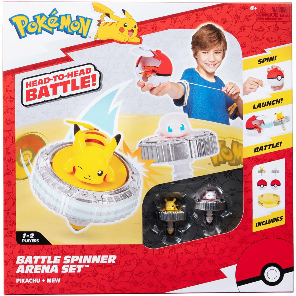 New Character Options Pokémon Battle Spinner Arena Set - Pikachu & Mew Spinners With Poké Ball Launchers, Official Jazwares Pkw4403