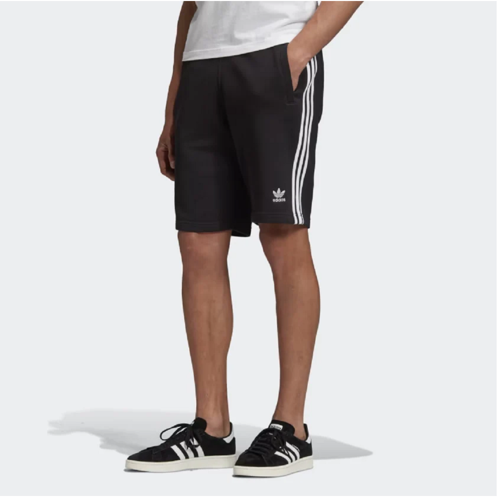 (UK Size S, Black) Adidas Originals Men's 3 Stripes Cotton Casual Summer Fleece Shorts