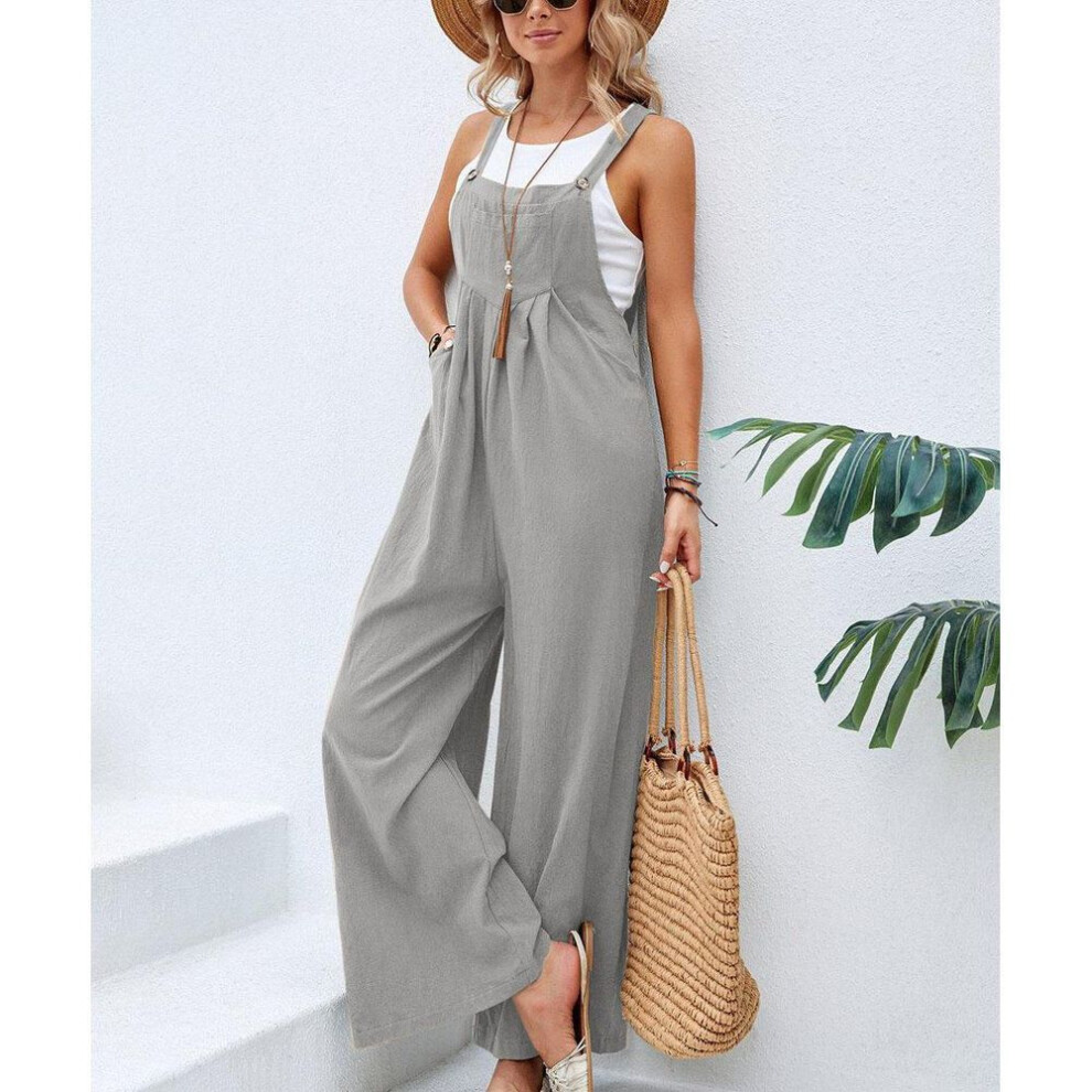 (3XL, light grey) Women's Summer Tank Jumpsuit Wide Leg Casual Loose Sleeveless Beach Jumpsuit Overalls Romper with Pockets-image-OPC-PGM7K69-NEW