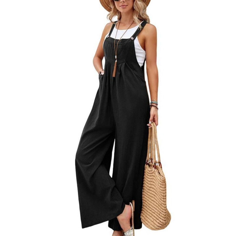 (S, black) Women's Summer Tank Jumpsuit Wide Leg Casual Loose Sleeveless Beach Jumpsuit Overalls Romper with Pockets-image-OPC-PGM7K6B-NEW