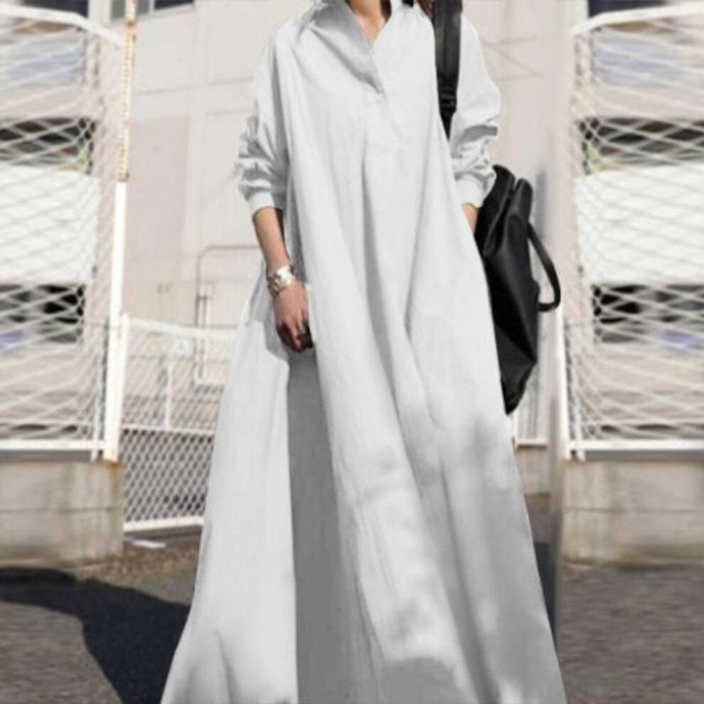 (white, S) Plus Size Casual Shirt Dress For Women - Long Sleeve Button Down Collar Tunic Top Loose Fit Comfy