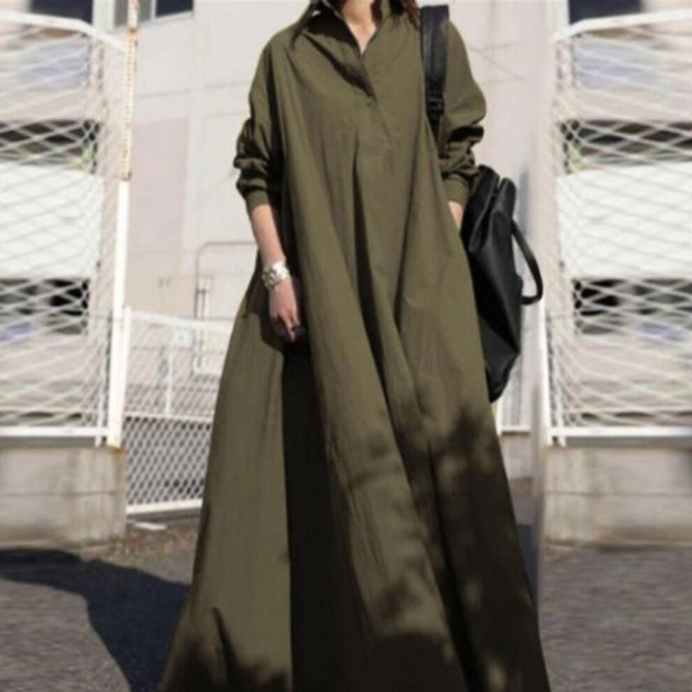 (khaki, 4XL) Plus Size Casual Shirt Dress For Women - Long Sleeve Button Down Collar Tunic Top Loose Fit Comfy