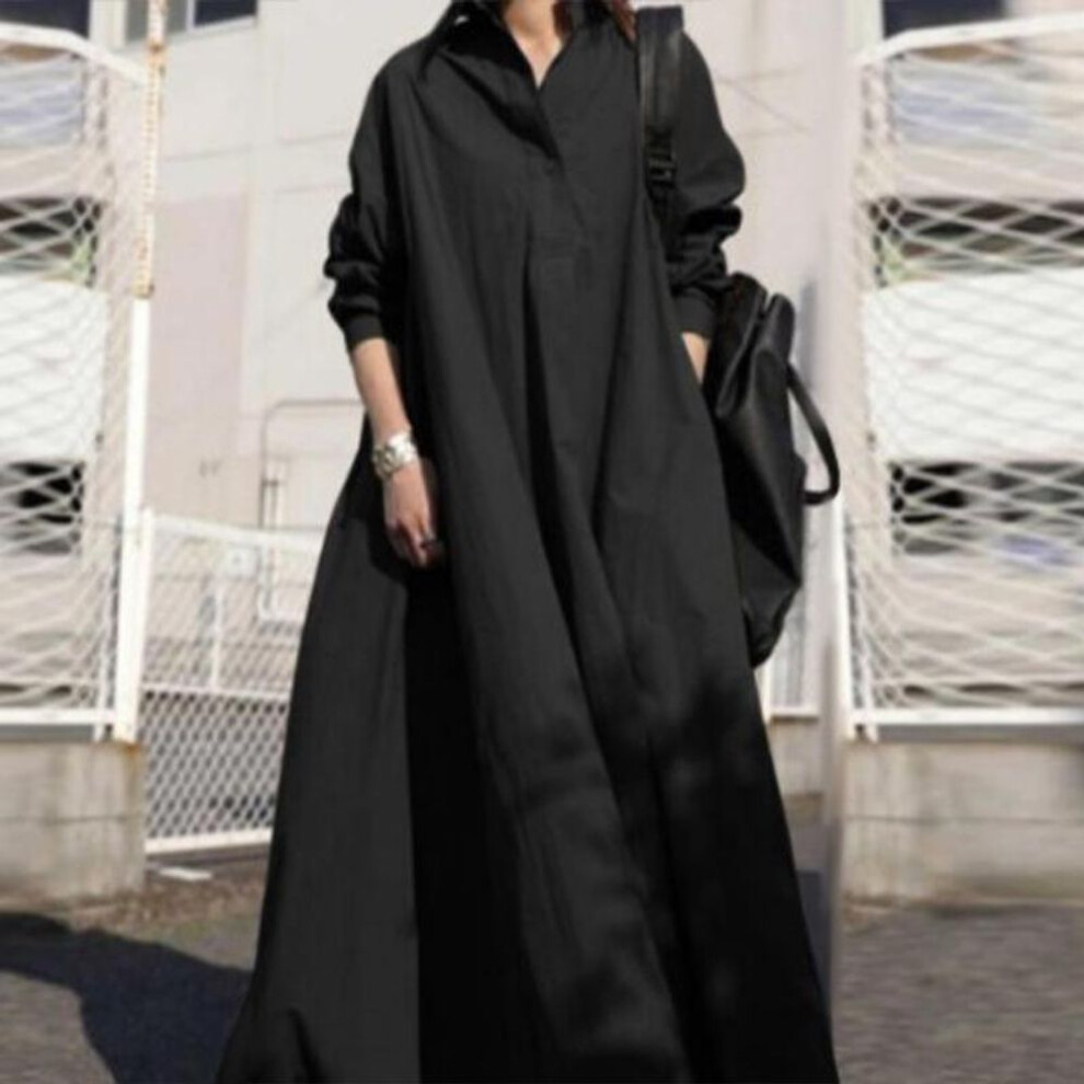 (black, 3XL) Plus Size Casual Shirt Dress For Women - Long Sleeve Button Down Collar Tunic Top Loose Fit Comfy