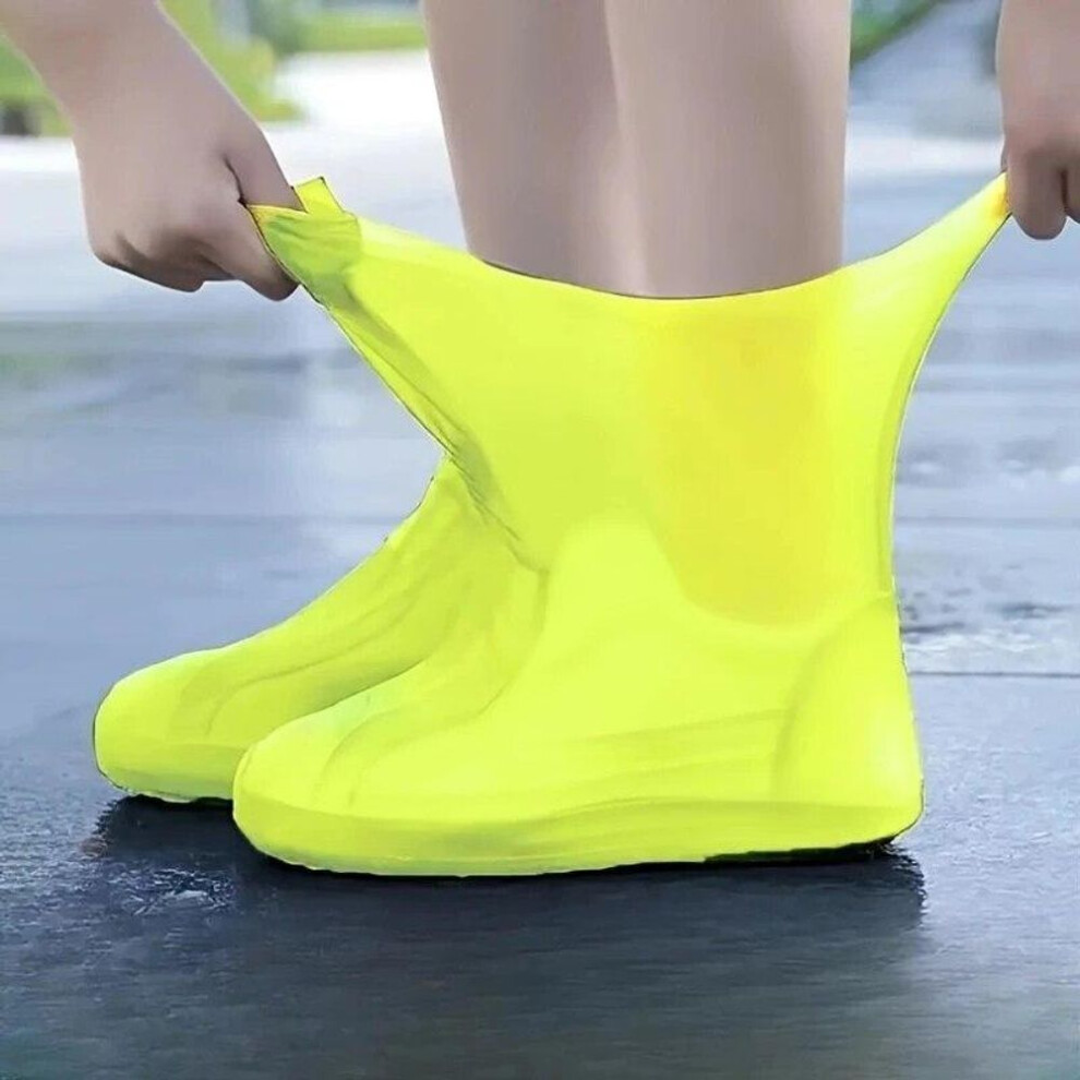 (yellow, L=41-47) Rubber Rain Boot Overshoes For Outdoor Use Silicone Waterproof Shoe Covers Rainy Day Shoe Cover Reusable