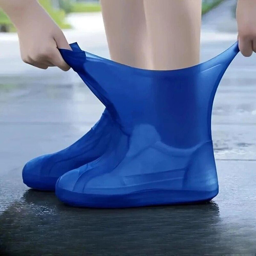 (blue, L=41-47) Rubber Rain Boot Overshoes For Outdoor Use Silicone Waterproof Shoe Covers Rainy Day Shoe Cover Reusable