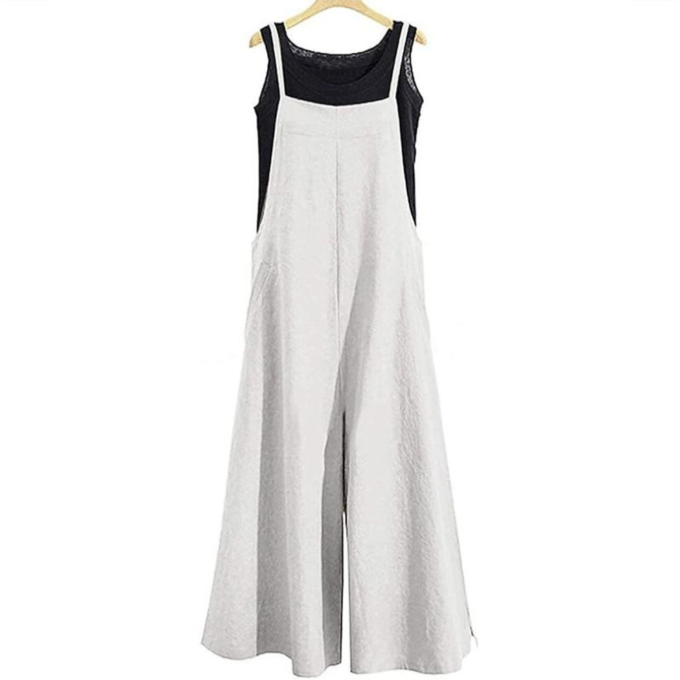(M, white) Plus-size Fashion Women's Loose Sleeveless Jumpsuits With Long Suspender Overalls Loose Jumpsuits With Wide Legs